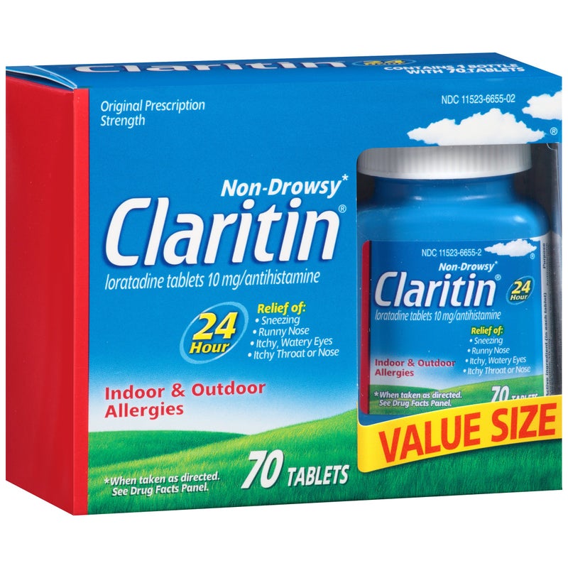 Claritin كلاريتين 24 ساعة دواء للحساسية، قوة وصفة غير مسبب للنعاس، أقراص لوراتادين مضادة للهستامين، 70 حبة - Image 2
