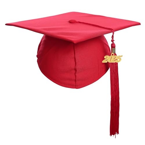 Newrara Graduation Unisex Matte Adult Graduation Cap with Tassel (Red) - Image 1