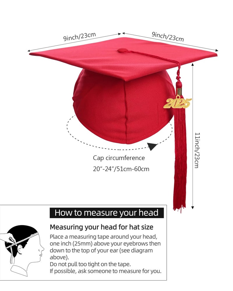 Newrara Graduation Unisex Matte Adult Graduation Cap with Tassel (Red) - Image 4