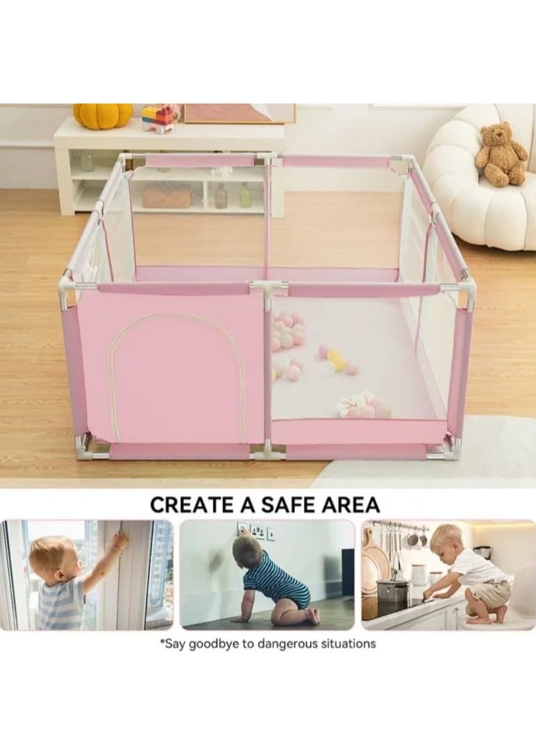 Generic TOYS-EGYPT Foldable Baby Play Yard with Floor-Standing Design to Protect Baby Kids While Playing with 30 Balls (1.26m x 1.26m x 66cm) - Pink  - Image 3