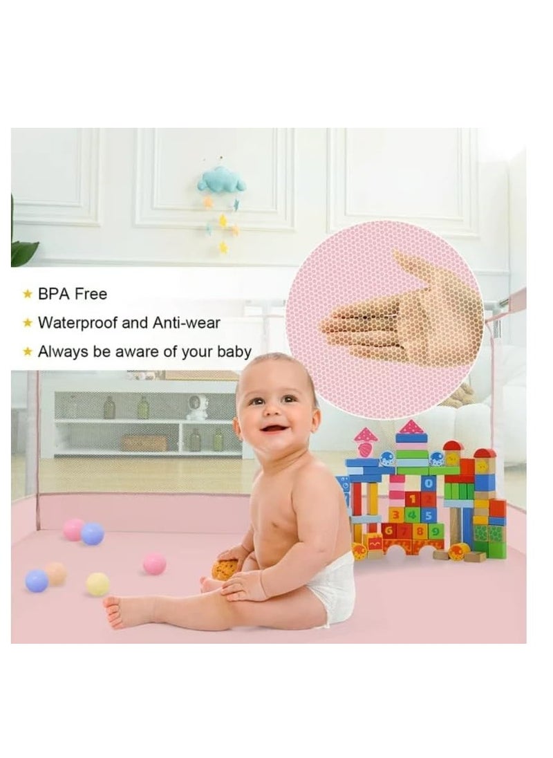 Generic TOYS-EGYPT Foldable Baby Play Yard with Floor-Standing Design to Protect Baby Kids While Playing with 30 Balls (1.26m x 1.26m x 66cm) - Pink  - Image 5