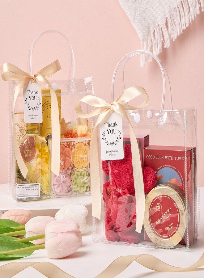 mauproy 50 Pack Clear Plastic Gift Bags with Handles, Party Favor Bags with Ribbons and Tags, Reusable Goodie Tote Bags for Wedding Baby Shower Mother's Day (6.9” x 6.9” x 3.5") - Image 4