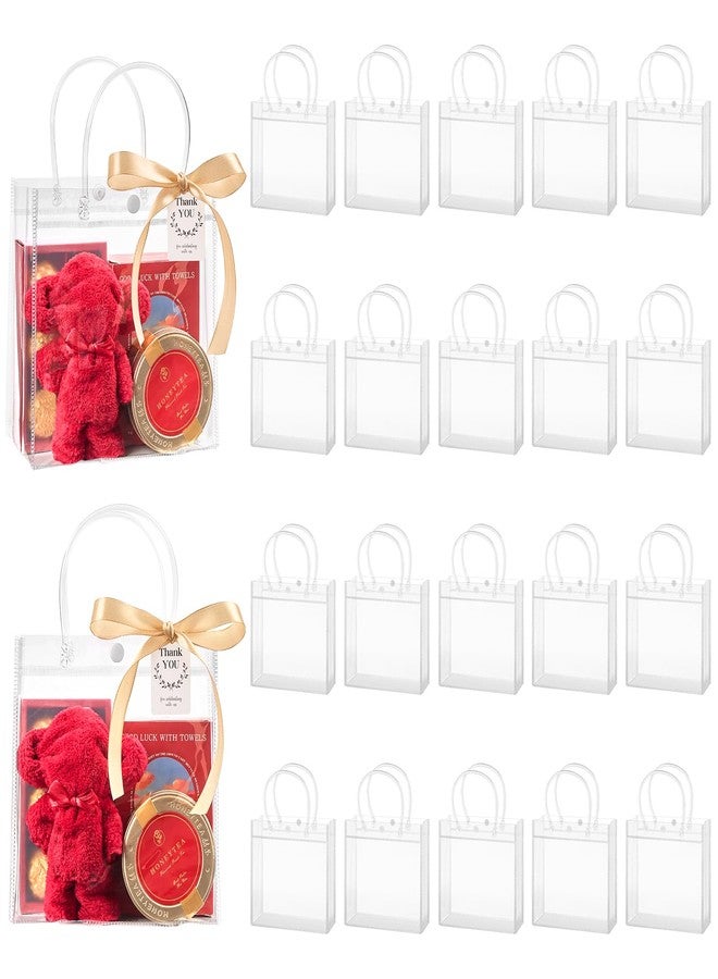mauproy 50 Pack Clear Plastic Gift Bags with Handles, Party Favor Bags with Ribbons and Tags, Reusable Goodie Tote Bags for Wedding Baby Shower Mother's Day (6.9” x 6.9” x 3.5") - Image 1