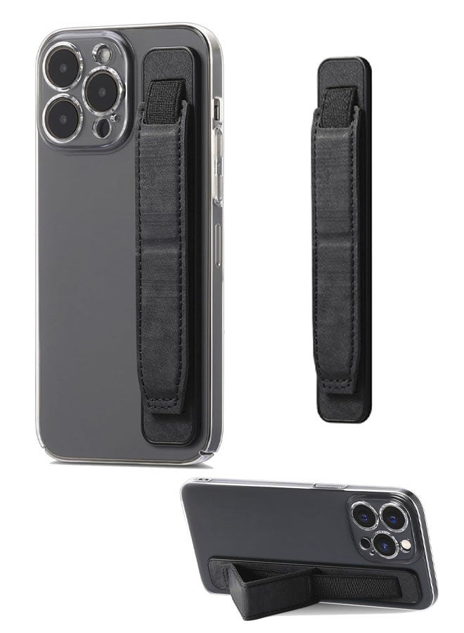 حامل هاتف محمول بحزام معصم، حامل هاتف تلسكوبي للإصبع، ملحقات حافظة الهاتف، حامل إصبع عالمي لمعظم الهواتف الذكية (أسود) - Image 1