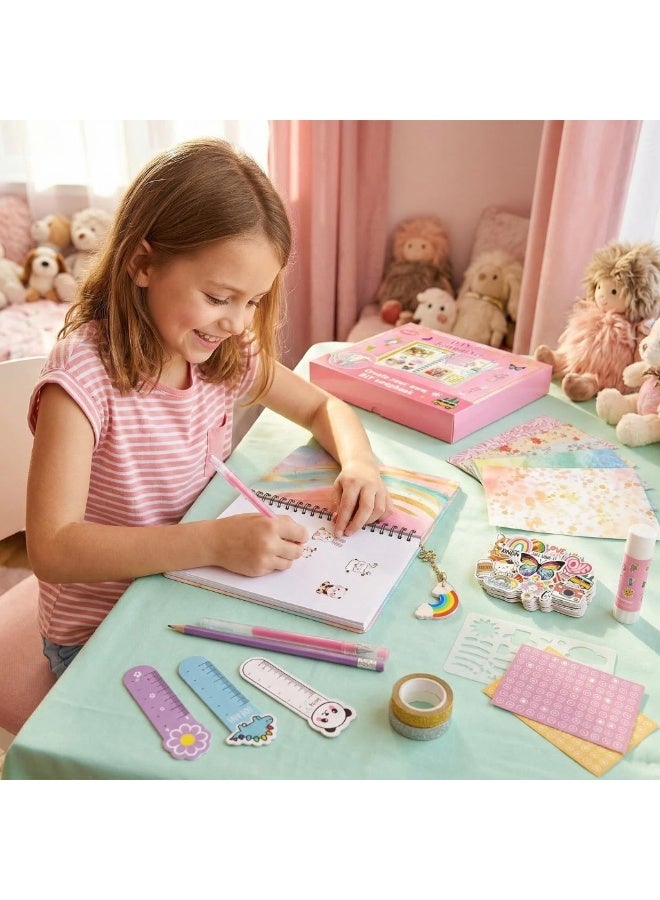 Mordely DIY Journal Kit for Girls, Scrapbook and Diary Craft Set with 70-Page Spiral Notebook, Stickers, Pens, Washi Tape and Bookmarks, Arts and Crafts Gift for Kids Age 4-14 - Image 4