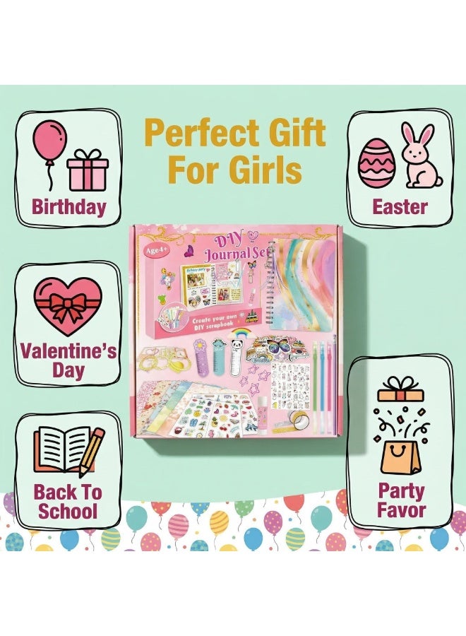 Mordely DIY Journal Kit for Girls, Scrapbook and Diary Craft Set with 70-Page Spiral Notebook, Stickers, Pens, Washi Tape and Bookmarks, Arts and Crafts Gift for Kids Age 4-14 - Image 3