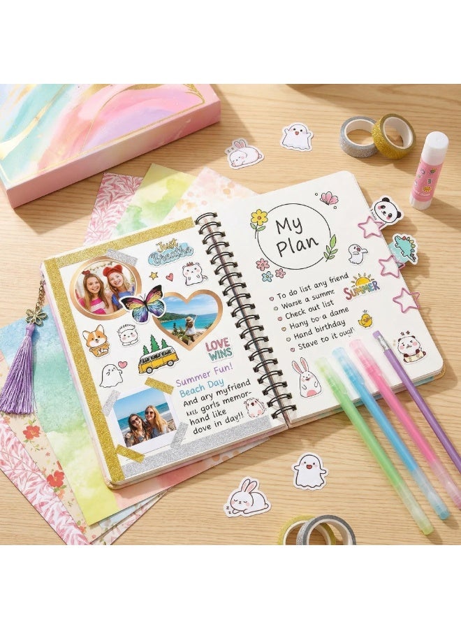 Mordely DIY Journal Kit for Girls, Scrapbook and Diary Craft Set with 70-Page Spiral Notebook, Stickers, Pens, Washi Tape and Bookmarks, Arts and Crafts Gift for Kids Age 4-14 - Image 5