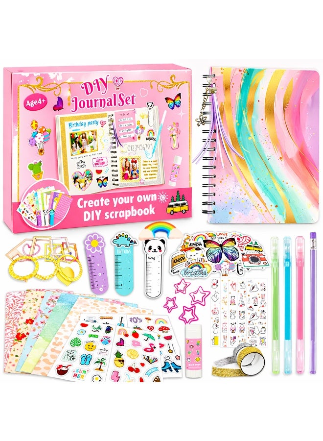 Mordely DIY Journal Kit for Girls, Scrapbook and Diary Craft Set with 70-Page Spiral Notebook, Stickers, Pens, Washi Tape and Bookmarks, Arts and Crafts Gift for Kids Age 4-14 - Image 1