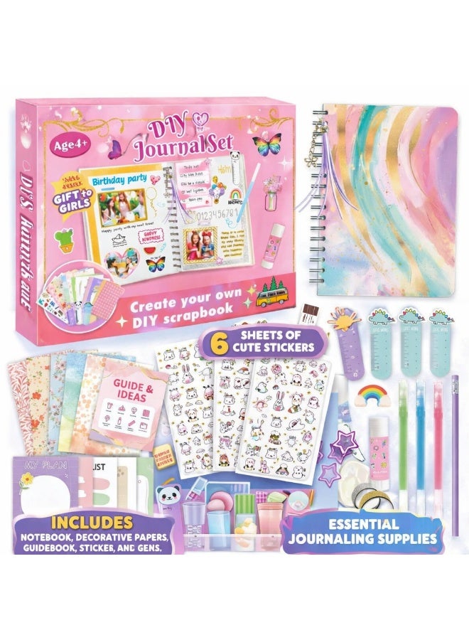 Mordely DIY Journal Kit for Girls, Scrapbook and Diary Craft Set with 70-Page Spiral Notebook, Stickers, Pens, Washi Tape and Bookmarks, Arts and Crafts Gift for Kids Age 4-14 - Image 2