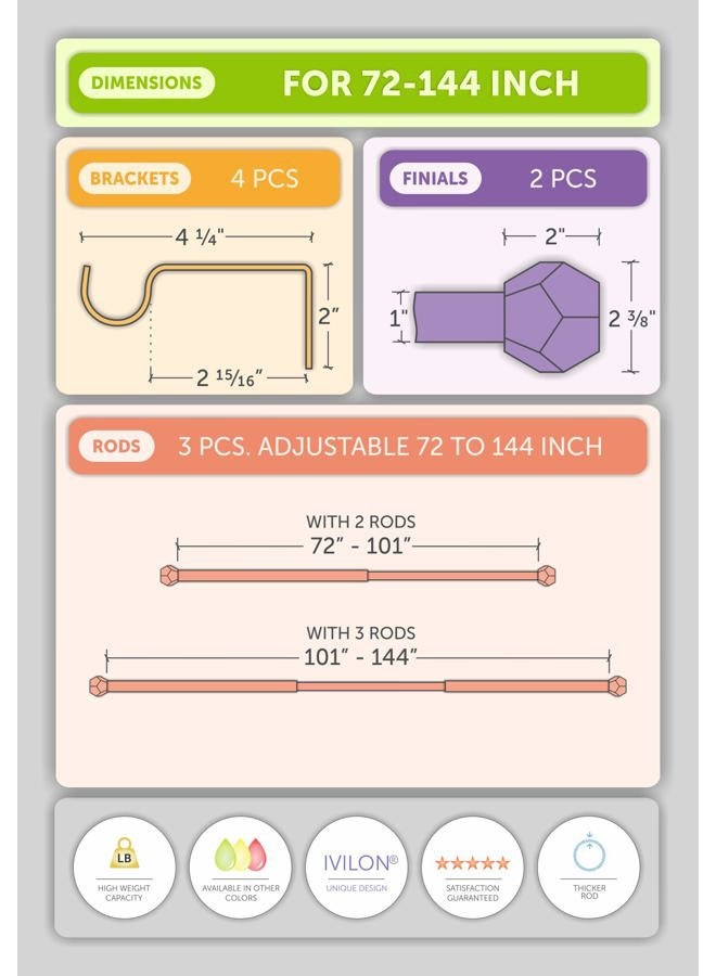 Ivilon Drapery Treatment Window Curtain Rod - Faceted Hexagonal 1 inch Pole. 72 to 144 Inch. White-Ivory - Image 5