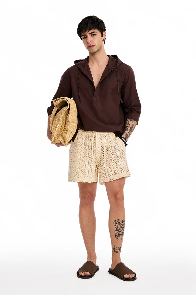 SNITCH Off-White Textured Regular Fit Shorts