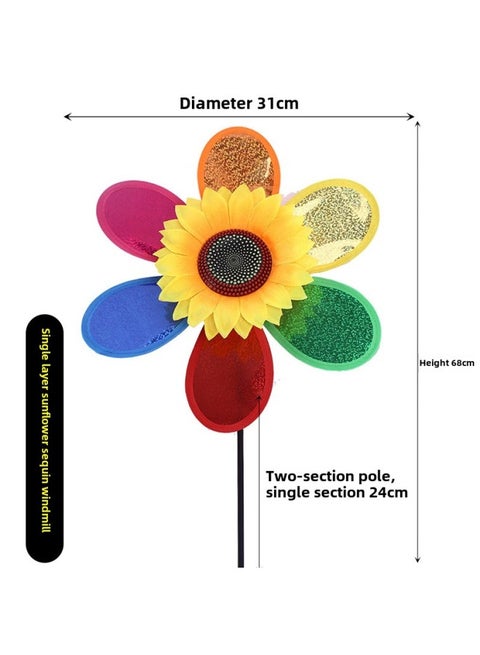 Windmill Night Market Stall Plastic Sequins Large Windmill Square Children Cartoon Small Windmill Push Toys-Color:Single Layer Sunflower Sequins Diameter 31cm