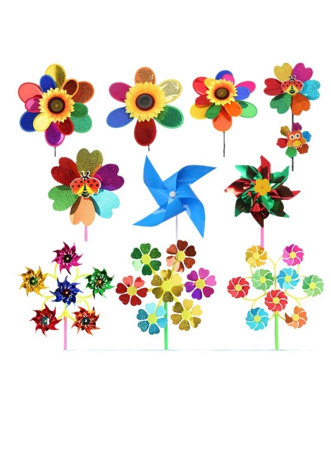 Windmill Night Market Stall Plastic Sequins Large Windmill Square Children Cartoon Small Windmill Push Toys-Color:Single Layer Sunflower Sequins Diameter 31cm