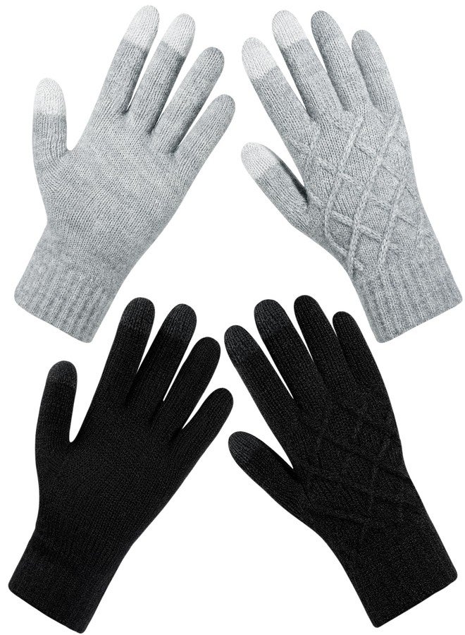 ONESING 2 Pairs Knitted Mittens Gloves for Women - Touch Screen Compatible, Cold Weather Ladies Gloves Mixcolor C - Image 1