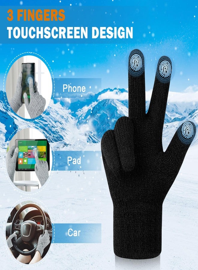 ONESING 2 Pairs Knitted Mittens Gloves for Women - Touch Screen Compatible, Cold Weather Ladies Gloves Mixcolor C - Image 3