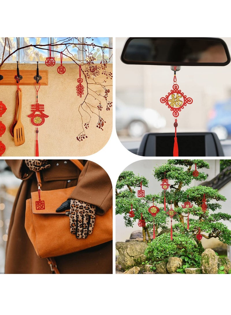 56 Pcs Chinese New Year Decorations Red Chinese Knot Hanging Ornaments Tassels Knot Decor Traditional Lucky Hanging Ornaments Lucky Fu Pendants Traditional Little Red Lantern for Home Office Car Tree - Image 5