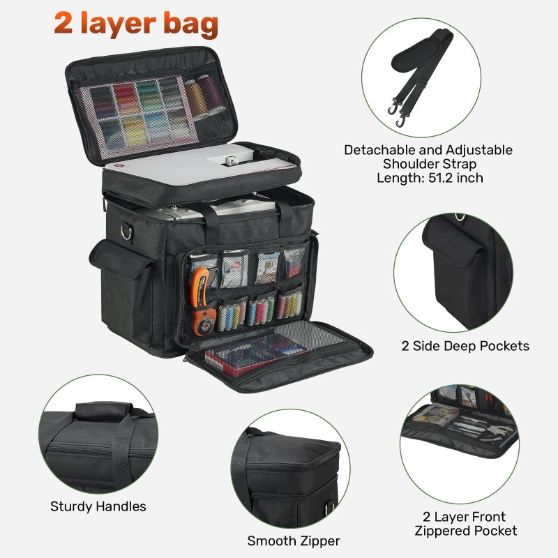 PENGDA 2 Layer Sewing Machine Case with Adjustable Shoulder Strap Sewing Machine Carrying Case Universal Tote Bag for Sewing Machine and Sewing Accessories Storage Black - Image 5