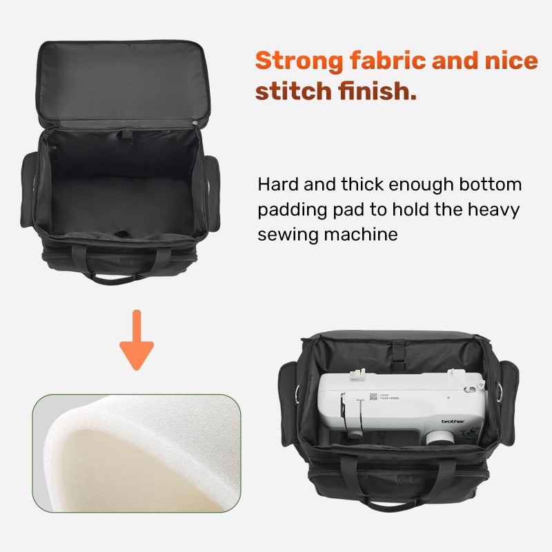 PENGDA 2 Layer Sewing Machine Case with Adjustable Shoulder Strap Sewing Machine Carrying Case Universal Tote Bag for Sewing Machine and Sewing Accessories Storage Black - Image 3