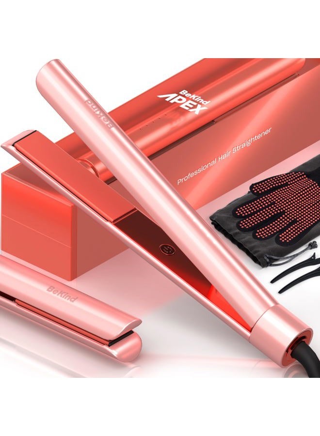 BeKind Apex 2-in-1 Hair Straightener Flat Iron | 1“ 450°F Straightener and Curler for All Hairstyles | UltraSmooth Tech | 15s Fast Heating & Temp Memory | Gift Set for Girls Women (Apex Peach) - Image 1