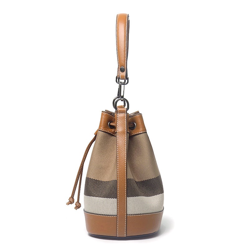 Trendy Bucket Bag Genuine Leather Women'S Spring And Shoulder Crossbody Bag Top Layer Cowhide Canvas Bag All-Match - Image 5