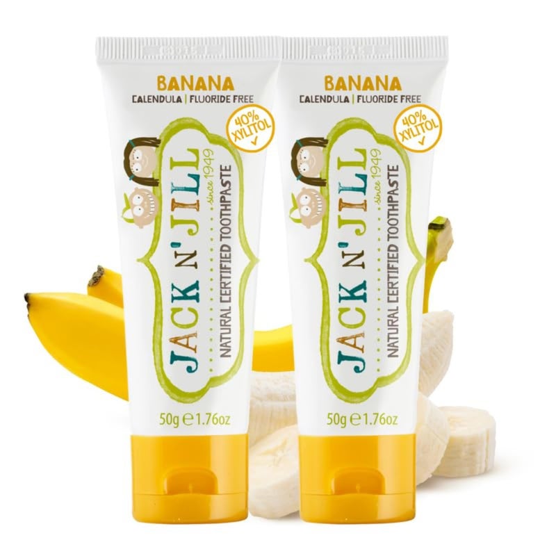 Jack N' Jill Natural Toothpaste for Baby and Infants - Fluoride Free Training Toothpaste, 40% Xylitol, BPA Free - Banana, 1.76 oz (Pack of 2) - Image 1