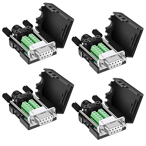 BIFALE DB9 Breakout Connector (4 Female), DB9 Solderless Connector RS232 D-SUB Serial Adapters 16mm thinner 9 Pin Port Terminal Breakout Board with Case Long Bolts Tail Pipe - Image 1