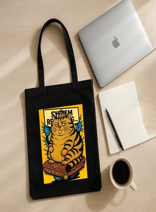 Megrok Boss Cat Tote Bag for Women | Front A4 Size Printed Pocket | 16x14 Inch Feline Cotton Bag | Cat Personality Statement - Image 5