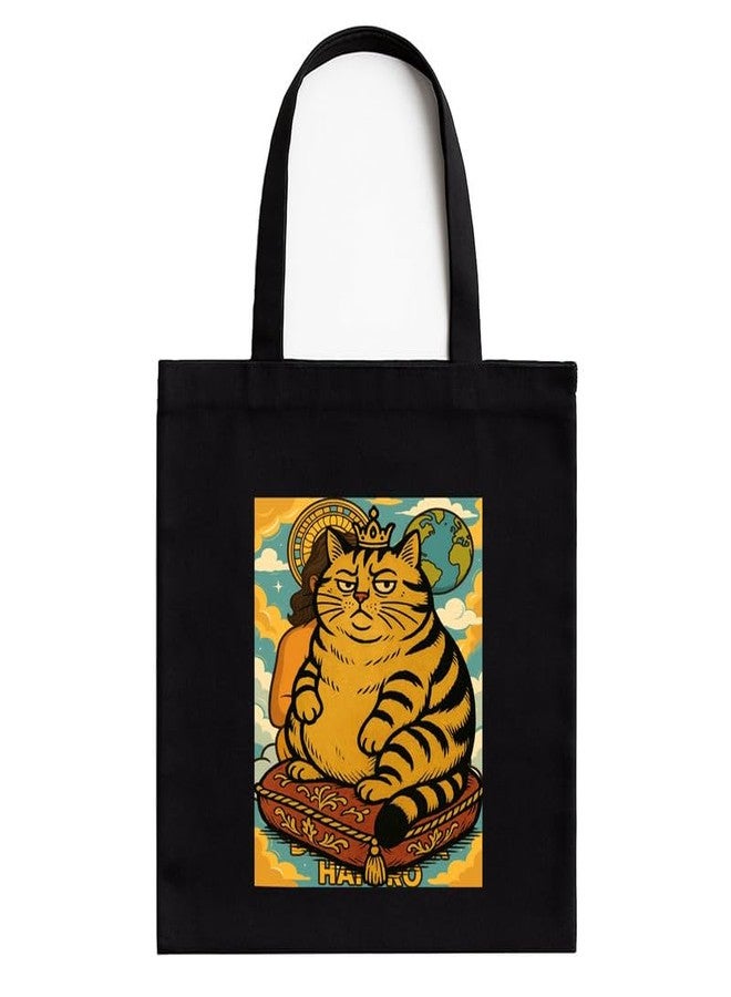 Megrok Boss Cat Tote Bag for Women | Front A4 Size Printed Pocket | 16x14 Inch Feline Cotton Bag | Cat Personality Statement - Image 1