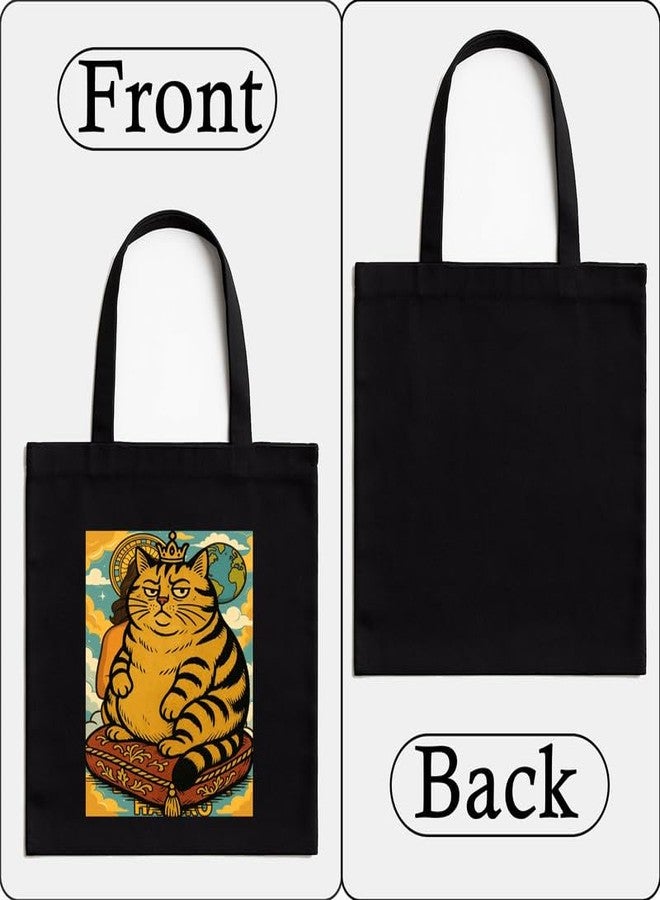 Megrok Boss Cat Tote Bag for Women | Front A4 Size Printed Pocket | 16x14 Inch Feline Cotton Bag | Cat Personality Statement - Image 4
