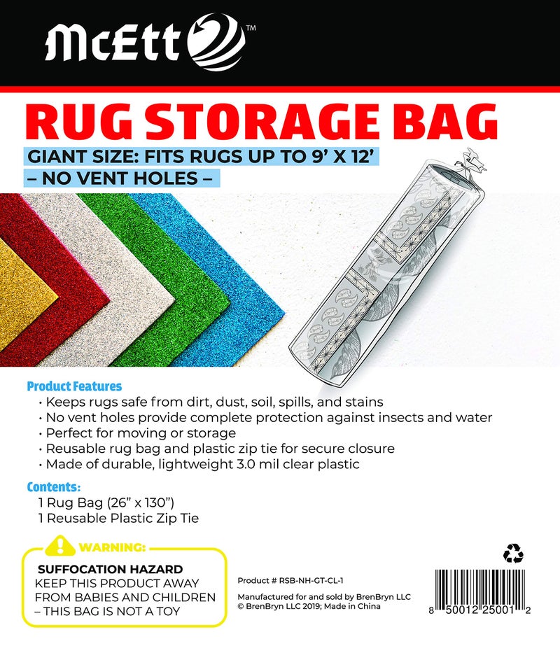 Rug Storage Bag and Zip Tie  No Vent Holes  Giant Size Fits Rugs up to 270 x 360cm  Protects Rolled Rugs for Moving or Storage
