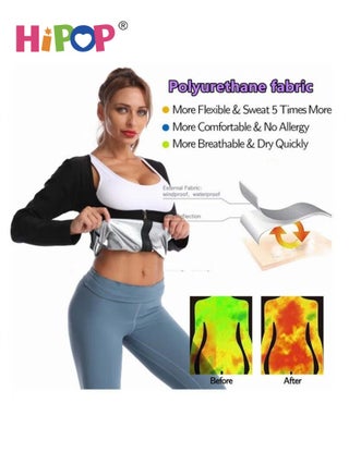 Sauna Suit for Women Lower Belly Fat Sauna Slimming Sweat Body Shaper Jacket Hot Waist Trainer Sweat Belt Band Long Sleeve Zipper Shirt Workout Top M - view 4