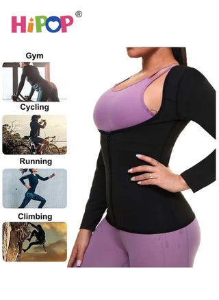 Sauna Suit for Women Lower Belly Fat Sauna Slimming Sweat Body Shaper Jacket Hot Waist Trainer Sweat Belt Band Long Sleeve Zipper Shirt Workout Top M - view 5