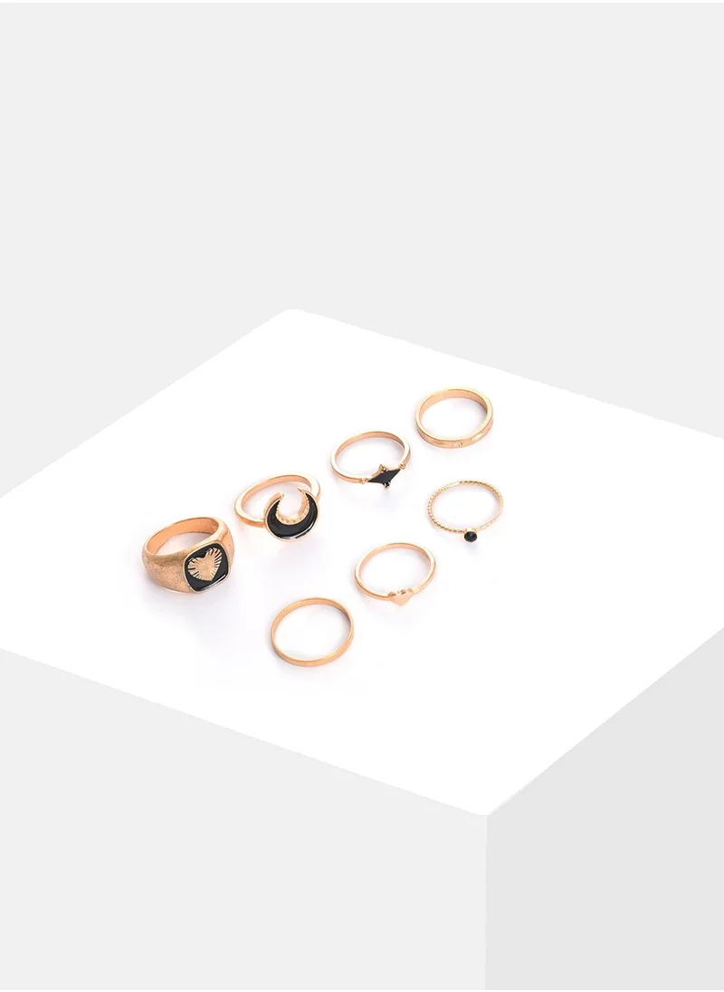 سوهي Set of 7 Black Stone Studded Finger Ring