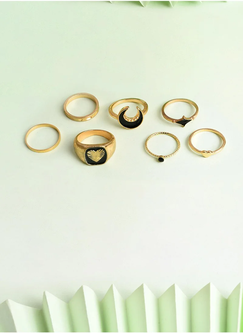 SOHI Set of 7 Black Stone Studded Finger Ring