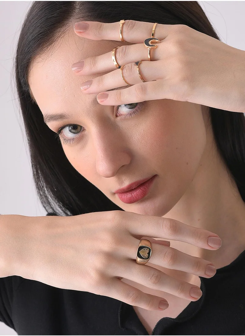 SOHI Set of 7 Black Stone Studded Finger Ring