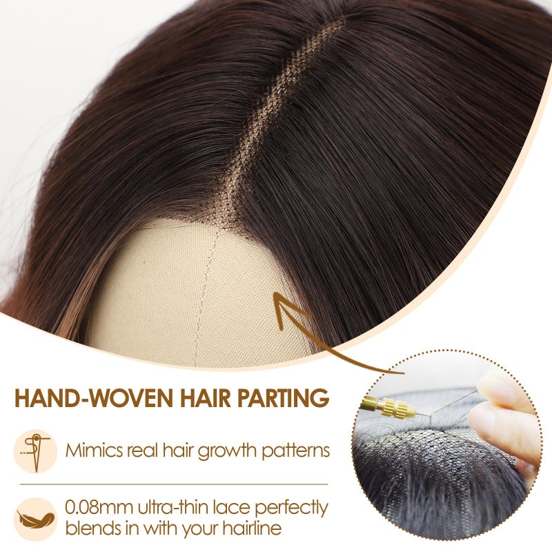 AISI HAIR 18 inch Highlights Brown Wig for Women Medium Length Wave Curly Glueless Synthetic Heat Resistant Hair Wigs for Daily Party Cosplay - Image 3