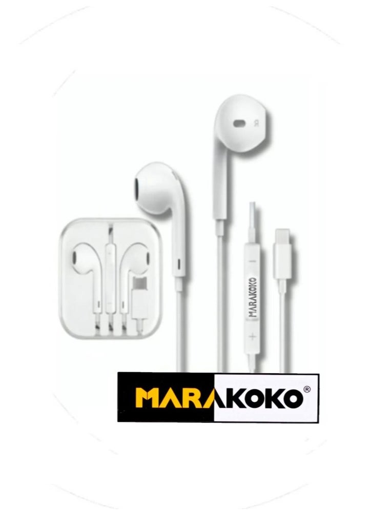 Marakoko Type-C Wired Earphones from MARAKOKO – Clear and Deep Stereo Sound, Comfortable Design for Long-Term Use, Compatible with All Type-C Phones, Ideal for High-Quality Calls and Music with Reliable Performance  - Image 1