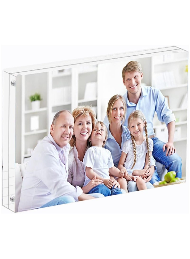 SLASA Magnetic Acrylic Photo Frame 2x6 Inch – Clear Double-Sided Frameless Picture Holder for Desktop Display, Free-Standing Acrylic Block (1 Pc) - Image 1