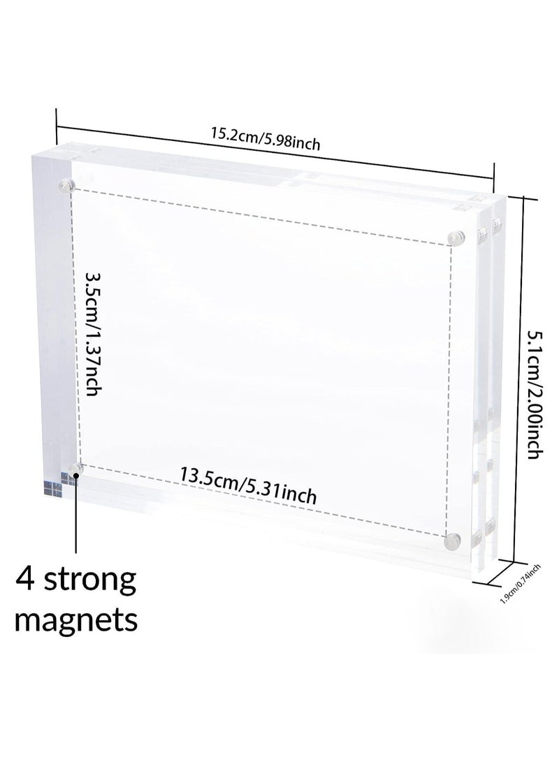 SLASA Magnetic Acrylic Photo Frame 2x6 Inch – Clear Double-Sided Frameless Picture Holder for Desktop Display, Free-Standing Acrylic Block (1 Pc) - Image 2