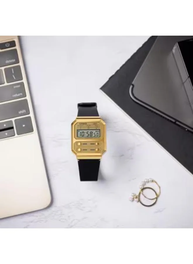 CASIO Women's Digital Display Watch With Gold Resin Strap - A100WEFG-9ADF