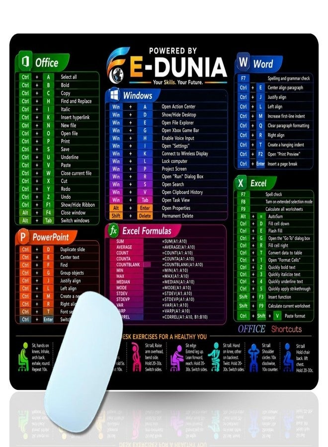 E-DUNIA لوحة ماوس إي-دونيا اختصارات مايكروسوفت أوفيس لأنظمة ويندوز، إكسل، وورد، وباوربوينت | لوحة ماوس تعليمية مرمزة بالألوان | قاعدة مطاطية مانعة للانزلاق للمكاتب، المنازل، الطلاب، والمهنيين - Image 1