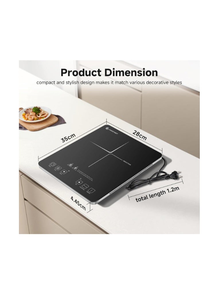 AMZCHEF Portable Electric Stove Delivers 2000W Power with 20 Adjustable Levels, Induction Cooktop Includes a Timer, Touch Control, Safety Lock, Silver - Image 2