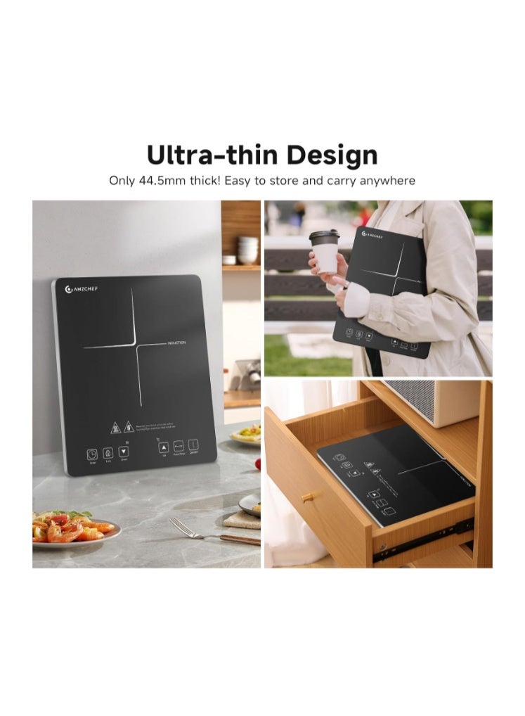 AMZCHEF Portable Electric Stove Delivers 2000W Power with 20 Adjustable Levels, Induction Cooktop Includes a Timer, Touch Control, Safety Lock, Silver - Image 5