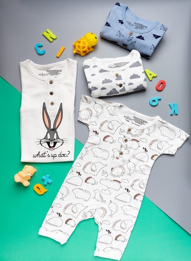 موش طقم ملابس نوم قصيرة الأكمام من الخيزران فائق النعومة من موش، مناسب للجنسين، للأطفال حديثي الولادة/الأطفال، عبوة من قطعتين (3-6 أشهر، ليلي ونهاري) - Image 5