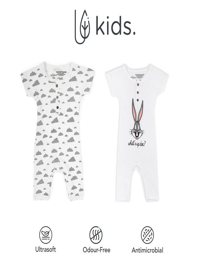 موش طقم ملابس نوم قصيرة الأكمام من الخيزران فائق النعومة من موش، مناسب للجنسين، للأطفال حديثي الولادة/الأطفال، عبوة من قطعتين (3-6 أشهر، ليلي ونهاري) - Image 3