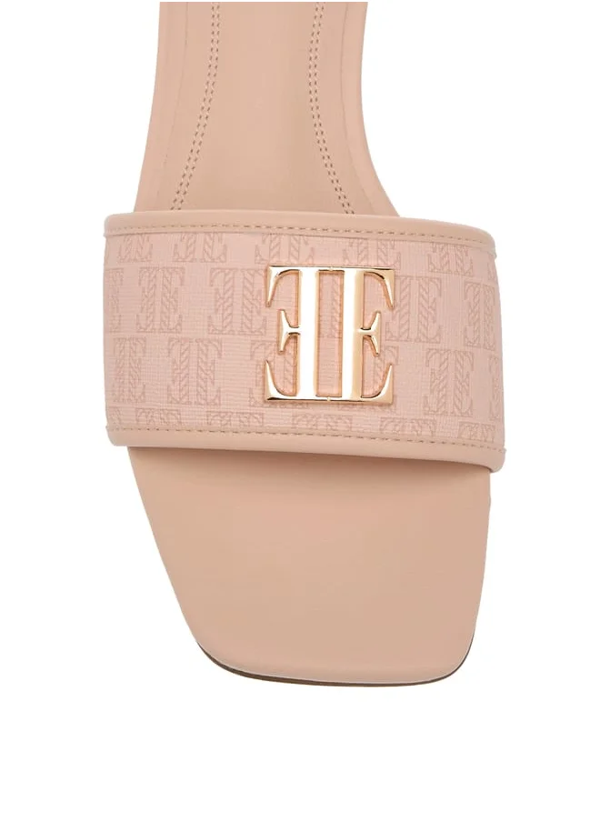 ايل Womens Monogram Detail Slip-On Sandals With Block Heels