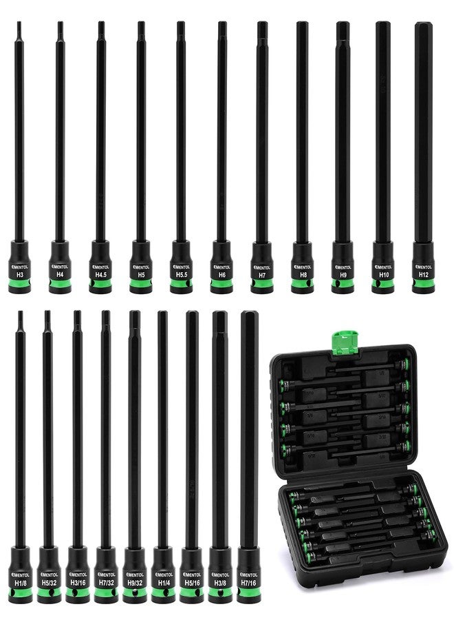 EMENTOL 3/8-Inch Drive Allen Hex Bit Socket Set, 20PCS Extra Long, SAE & Metric (3mm - 12mm, 1/8"-7/16"), CR-V, S2 Alloy Steel Bit - Image 1