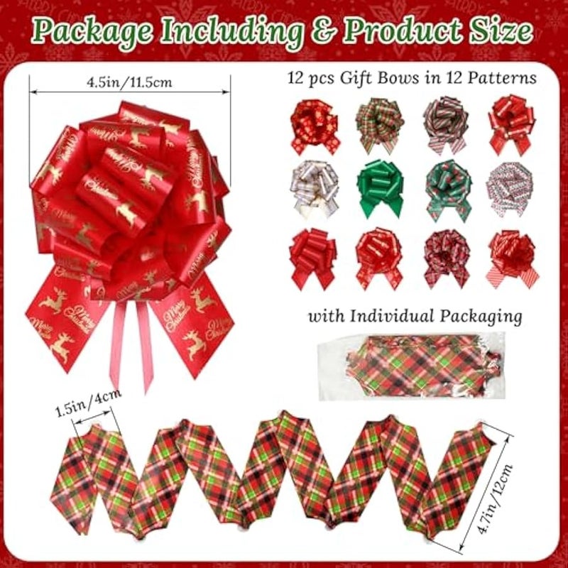 12 قطعة من فيونكات سحب شريط لف ال لتغليف الهدايا، فيونكات هدايا ال الكبيرة للهدايا والسلال وشجرة ال وزجاجات النبيذ واكسسوارات تزيين ال من نيومياو - Image 2