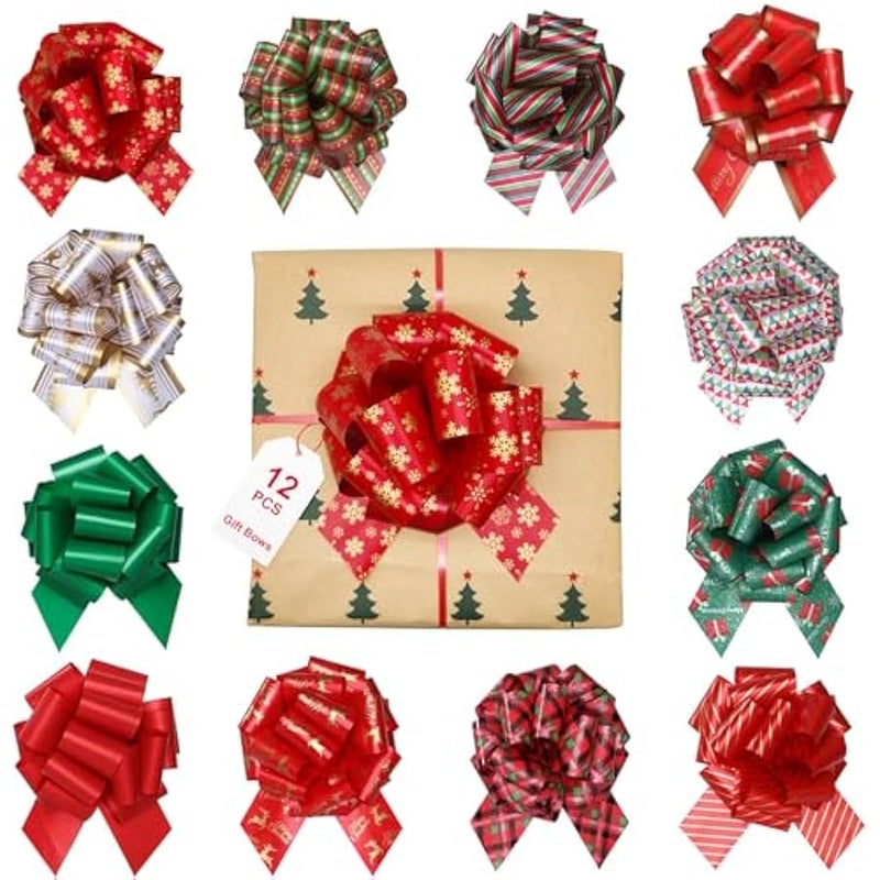 12 قطعة من فيونكات سحب شريط لف ال لتغليف الهدايا، فيونكات هدايا ال الكبيرة للهدايا والسلال وشجرة ال وزجاجات النبيذ واكسسوارات تزيين ال من نيومياو - Image 1