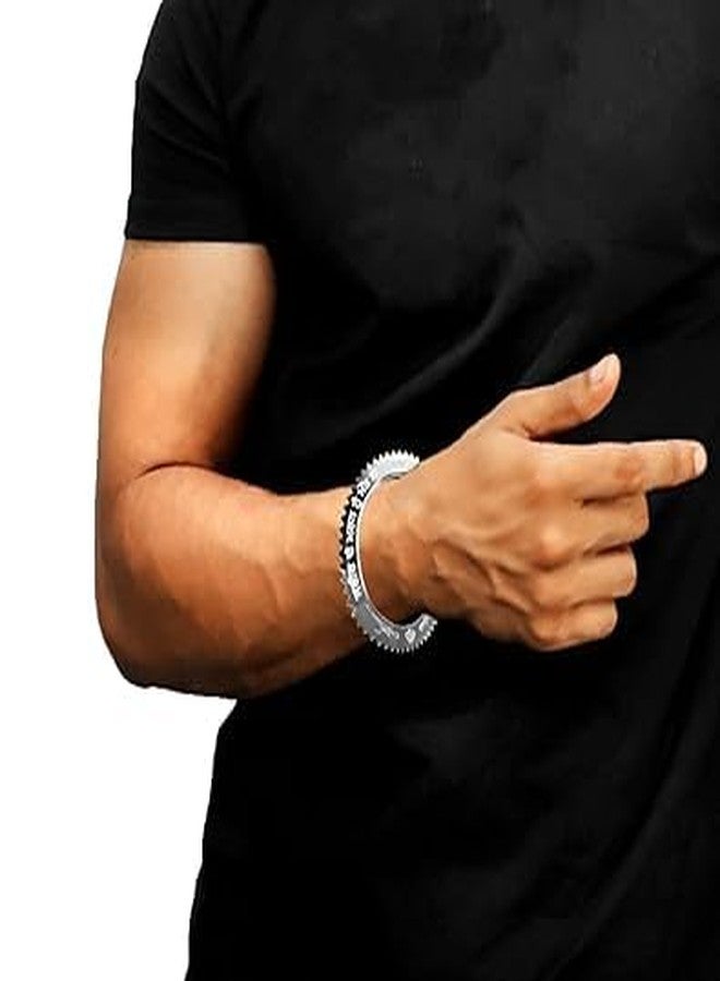 Bhumi Creation Stainless Steel Metal Waheguru Ji Punjabi KhandaZig Zag Design Wrist Kada For Unisex Adult (SIZE 2/12) - Image 2